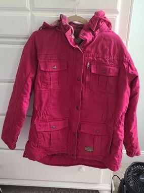 CE Schmidt Pink Hooded Barn Jacket Chore Coat Workwear Size XL